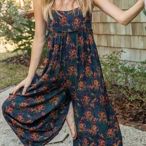 NATURAL LIFE Floral Dark Blue Jumpsuit